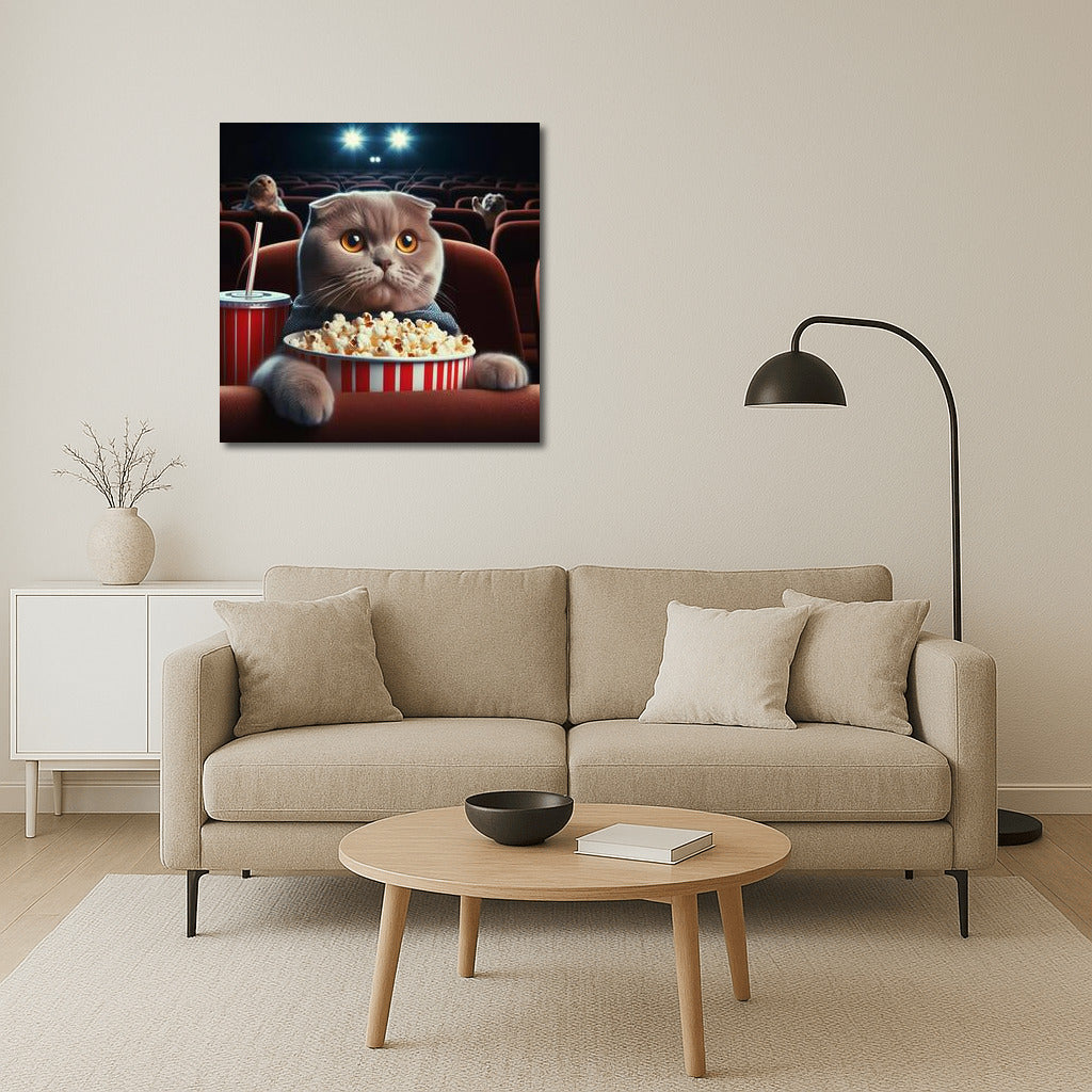 Scottish Fold Cat at the Movies with Popcorn: Cozy Evening