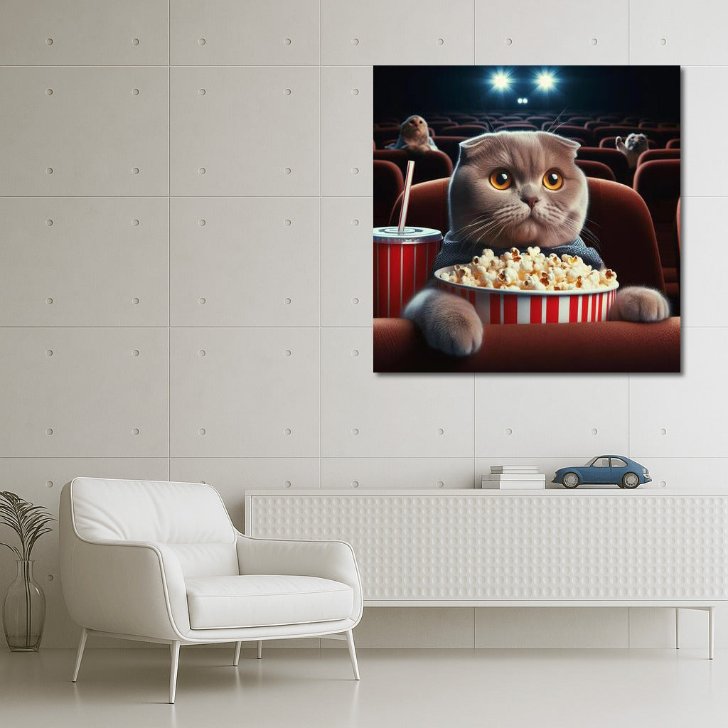Scottish Fold Cat at the Movies with Popcorn: Cozy Evening