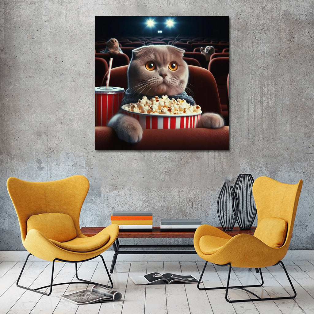 Scottish Fold Cat at the Movies with Popcorn: Cozy Evening