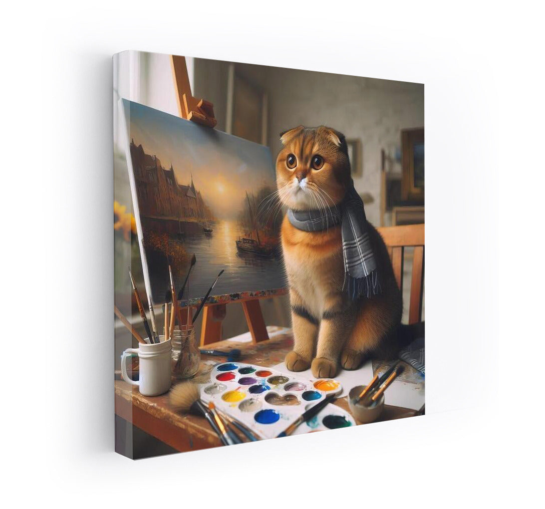 Masterpiece in Paws: Scottish Fold in the Workshop