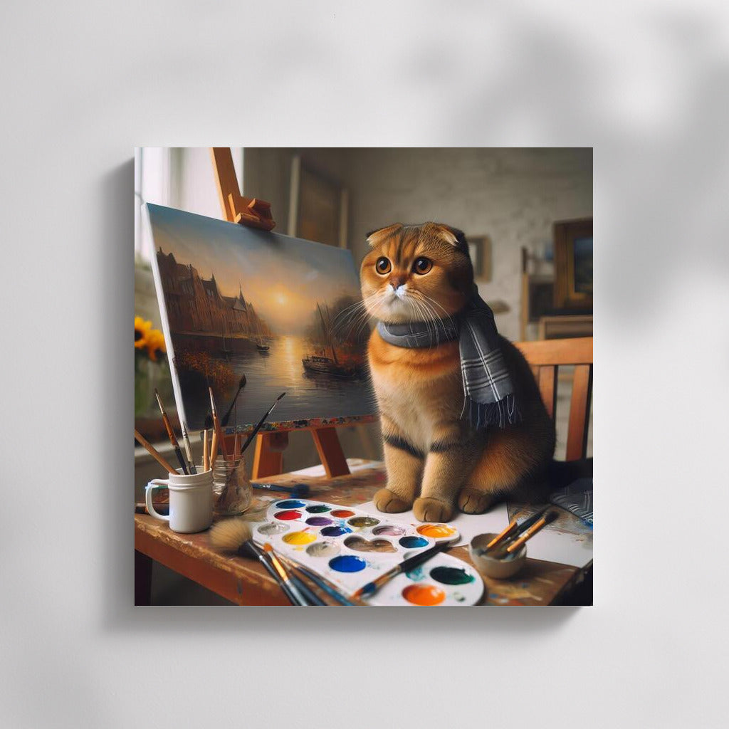 Masterpiece in Paws: Scottish Fold in the Workshop