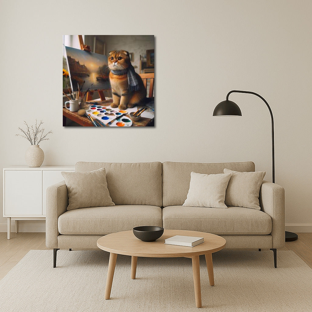 Masterpiece in Paws: Scottish Fold in the Workshop