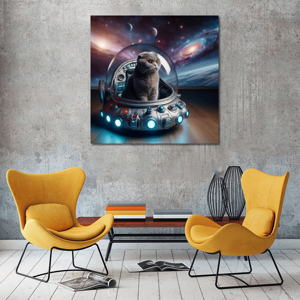 Scottish Fold's Space Journey: Cat Explores Galaxies in Starship