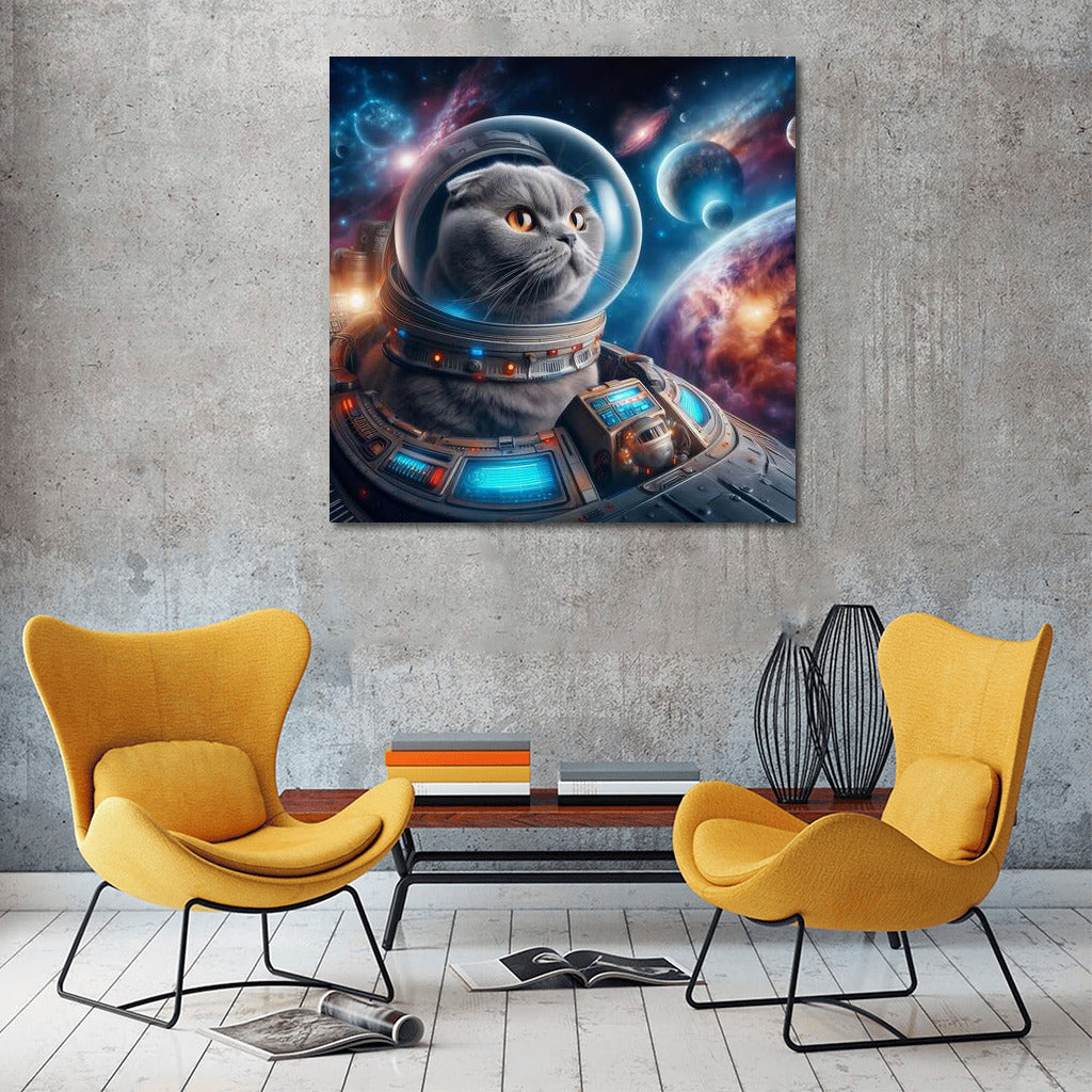 Space Journey of a Scottish Fold Cat: Exploring Distant Galaxies