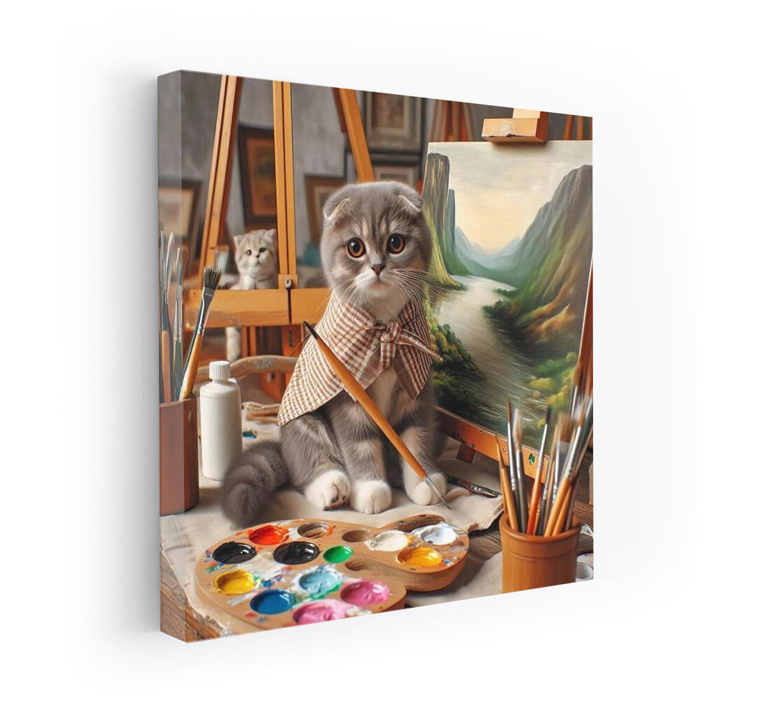 Scottish Fold Cat Artist in the Studio: Fluffy Inspiration on Canvas