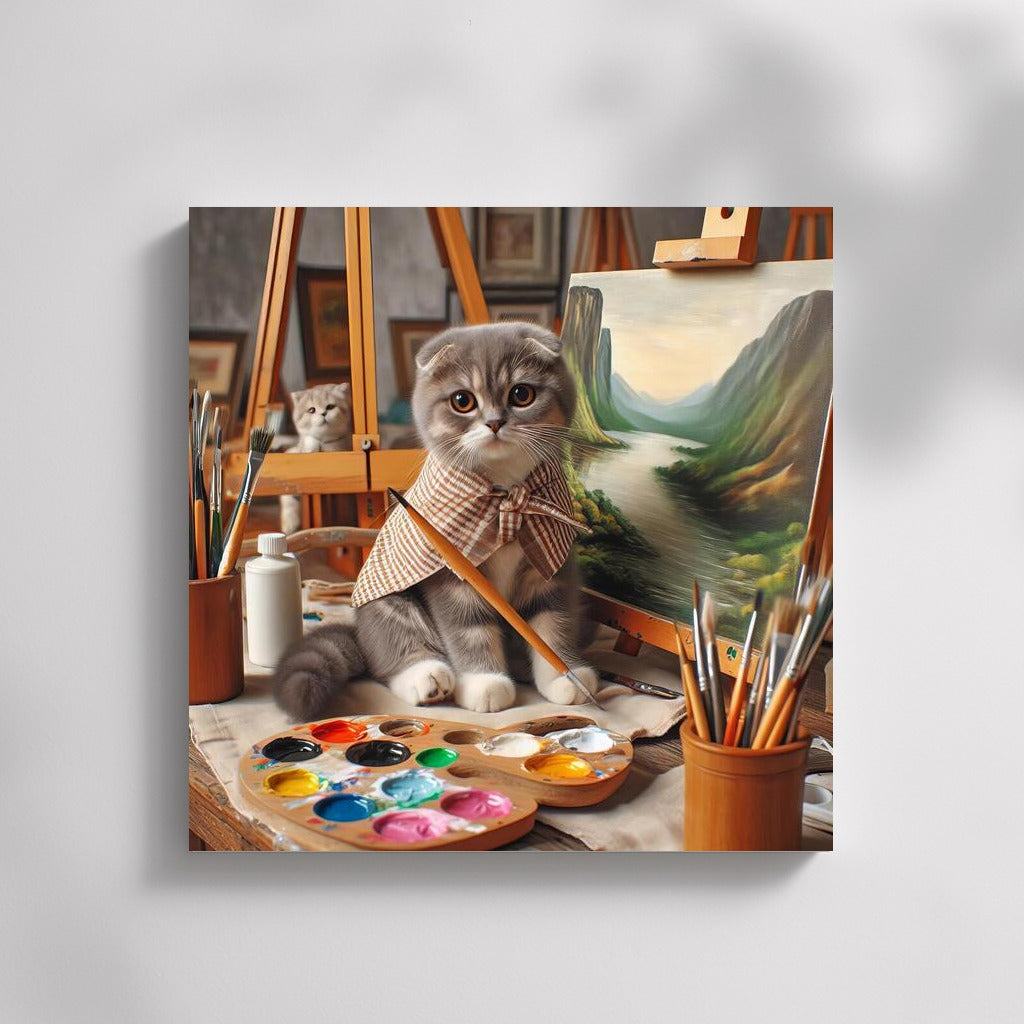 Scottish Fold Cat Artist in the Studio: Fluffy Inspiration on Canvas