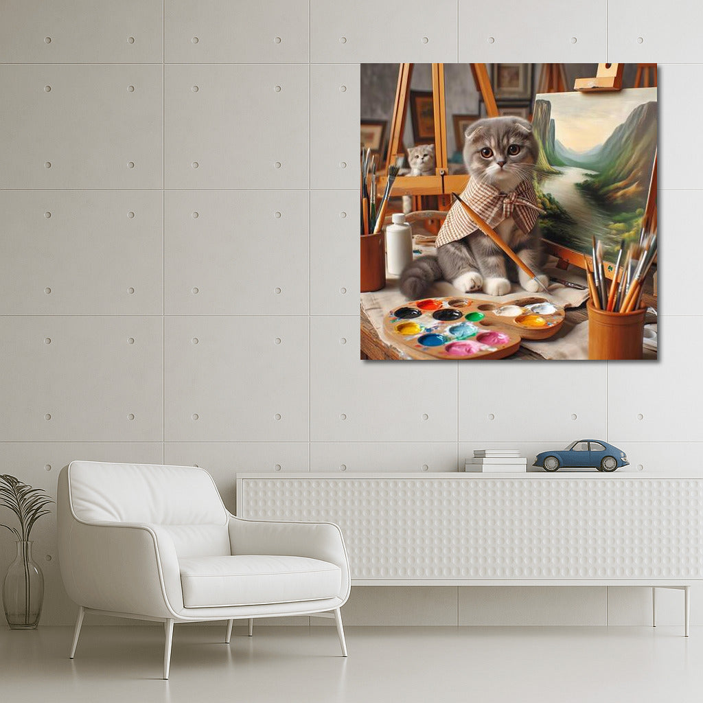 Scottish Fold Cat Artist in the Studio: Fluffy Inspiration on Canvas