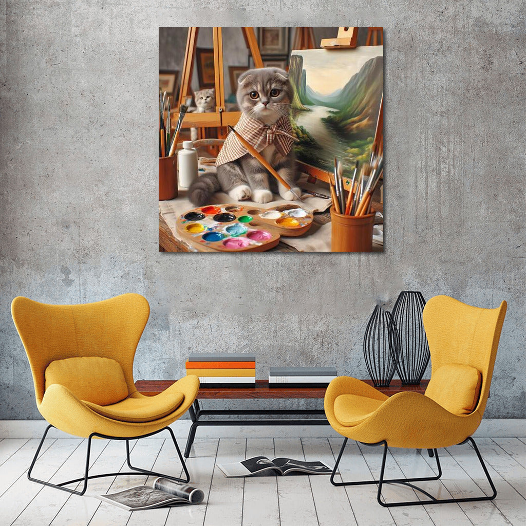Scottish Fold Cat Artist in the Studio: Fluffy Inspiration on Canvas
