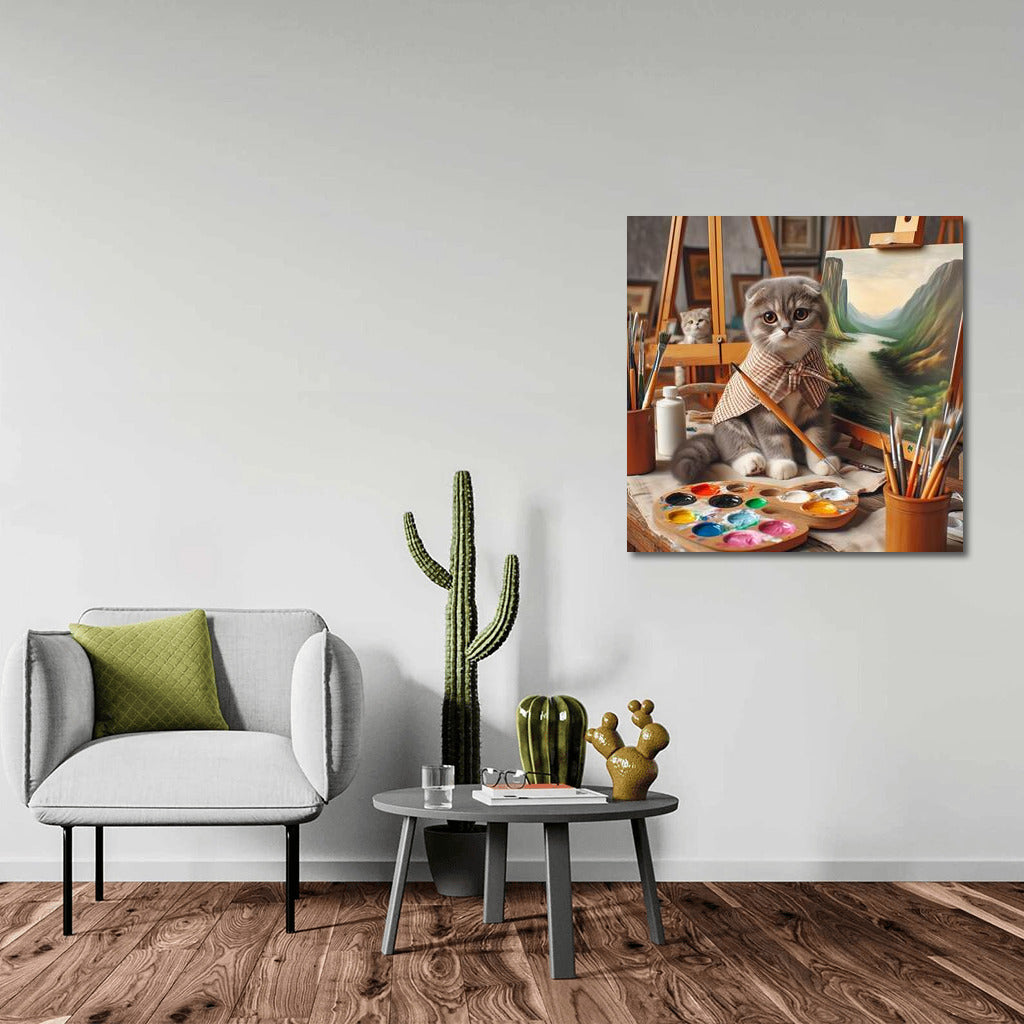 Scottish Fold Cat Artist in the Studio: Fluffy Inspiration on Canvas