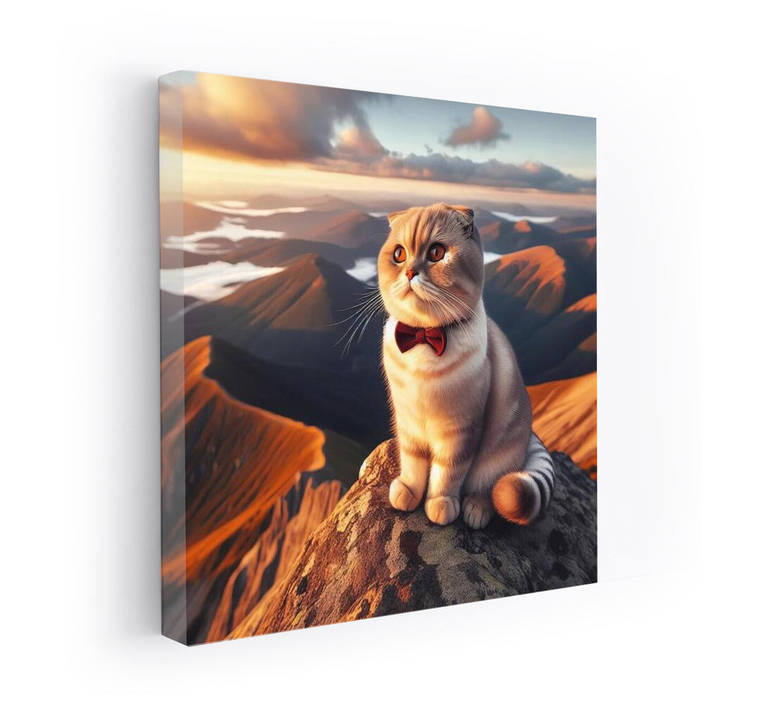 Scottish Fold Cat on a Mountain Top: View from Above
