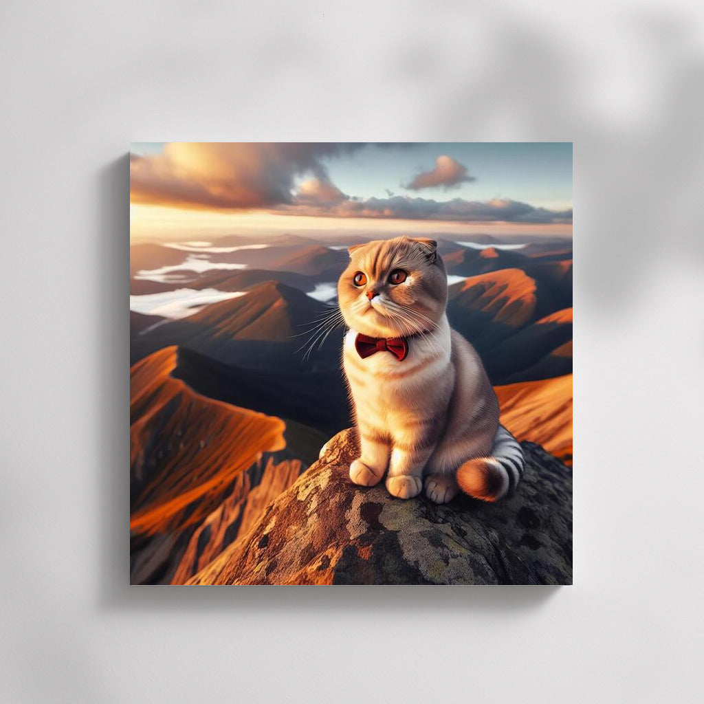 Scottish Fold Cat on a Mountain Top: View from Above