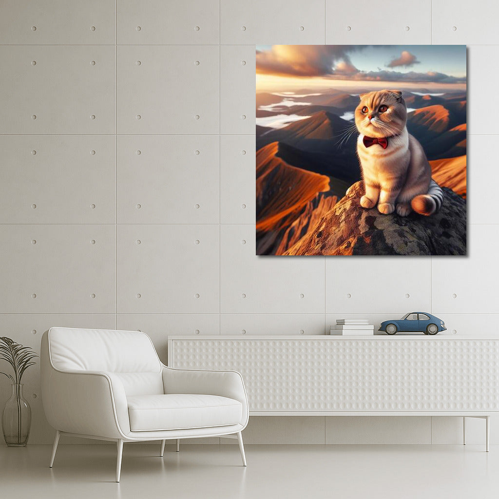 Scottish Fold Cat on a Mountain Top: View from Above