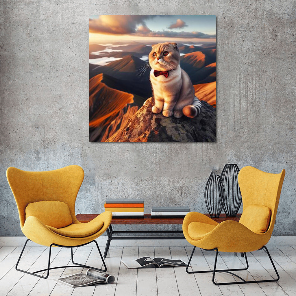 Scottish Fold Cat on a Mountain Top: View from Above