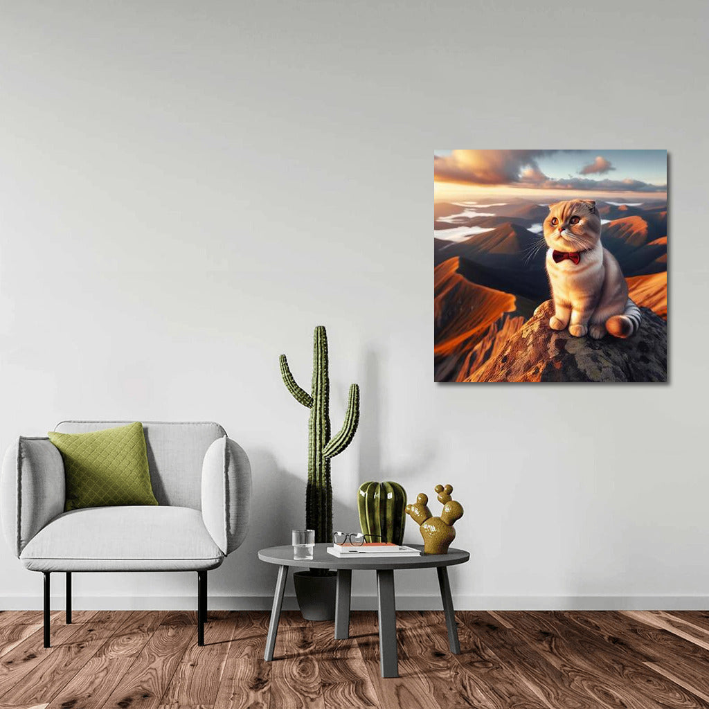 Scottish Fold Cat on a Mountain Top: View from Above