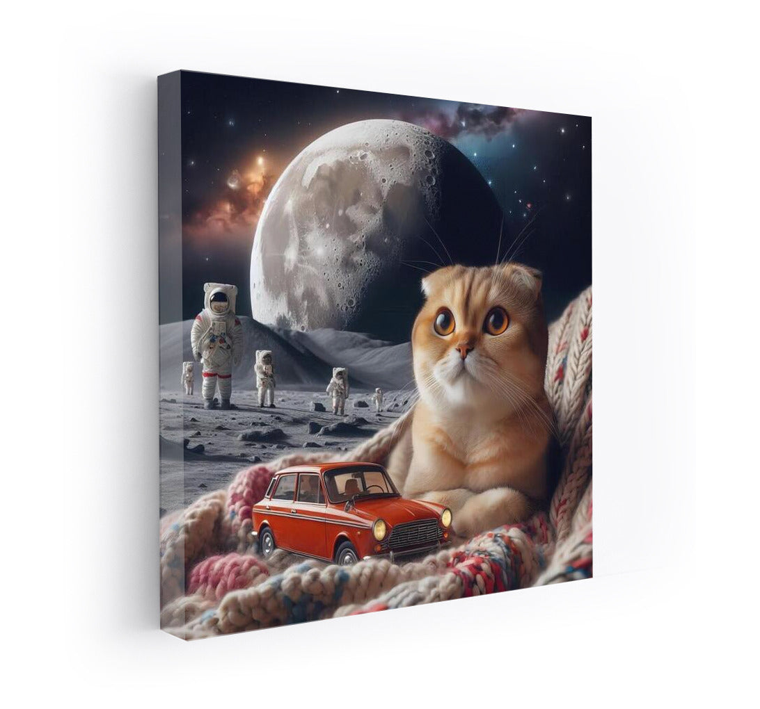 Scottish Fold Cat on a Moon Landscape in Space