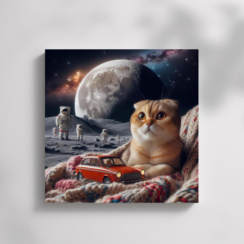 Scottish Fold Cat on a Moon Landscape in Space