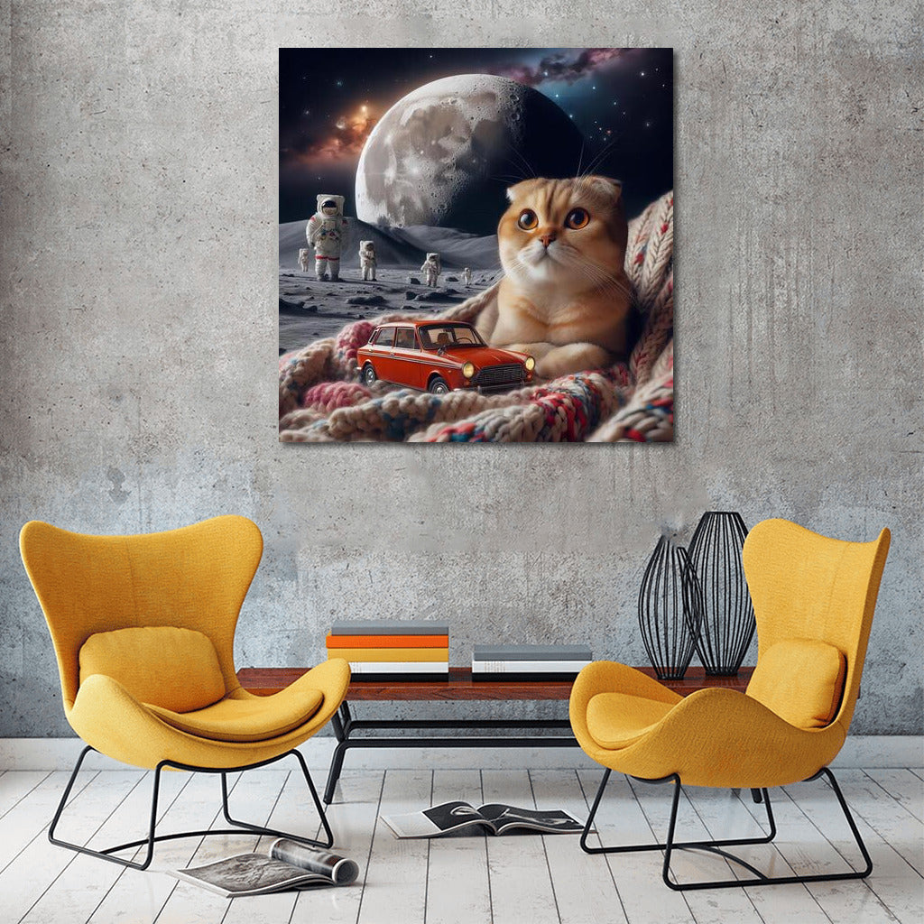 Scottish Fold Cat on a Moon Landscape in Space