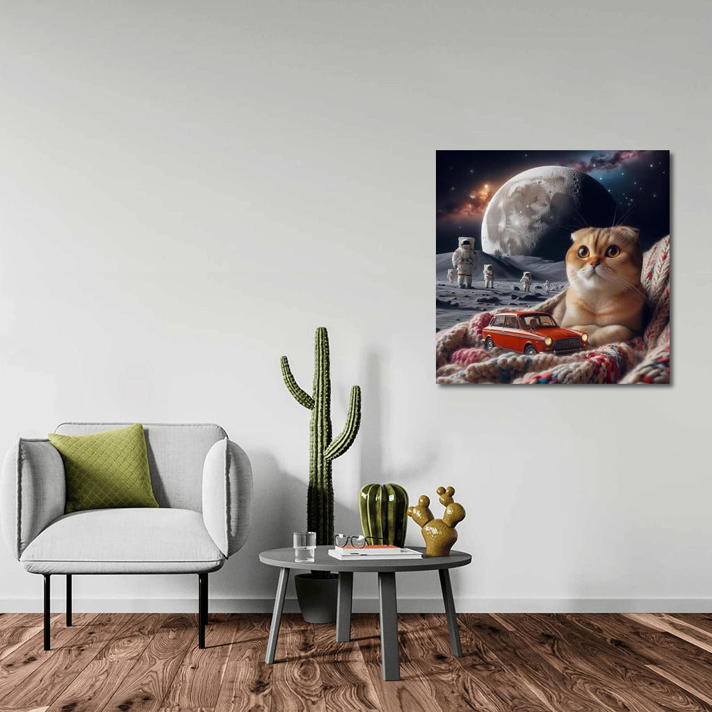 Scottish Fold Cat on a Moon Landscape in Space