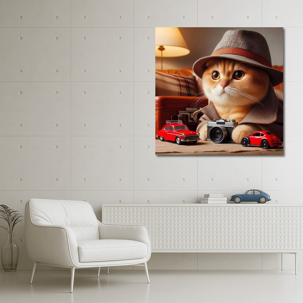 Scottish Fold Detective: Cat with a Camera and a Retro Car