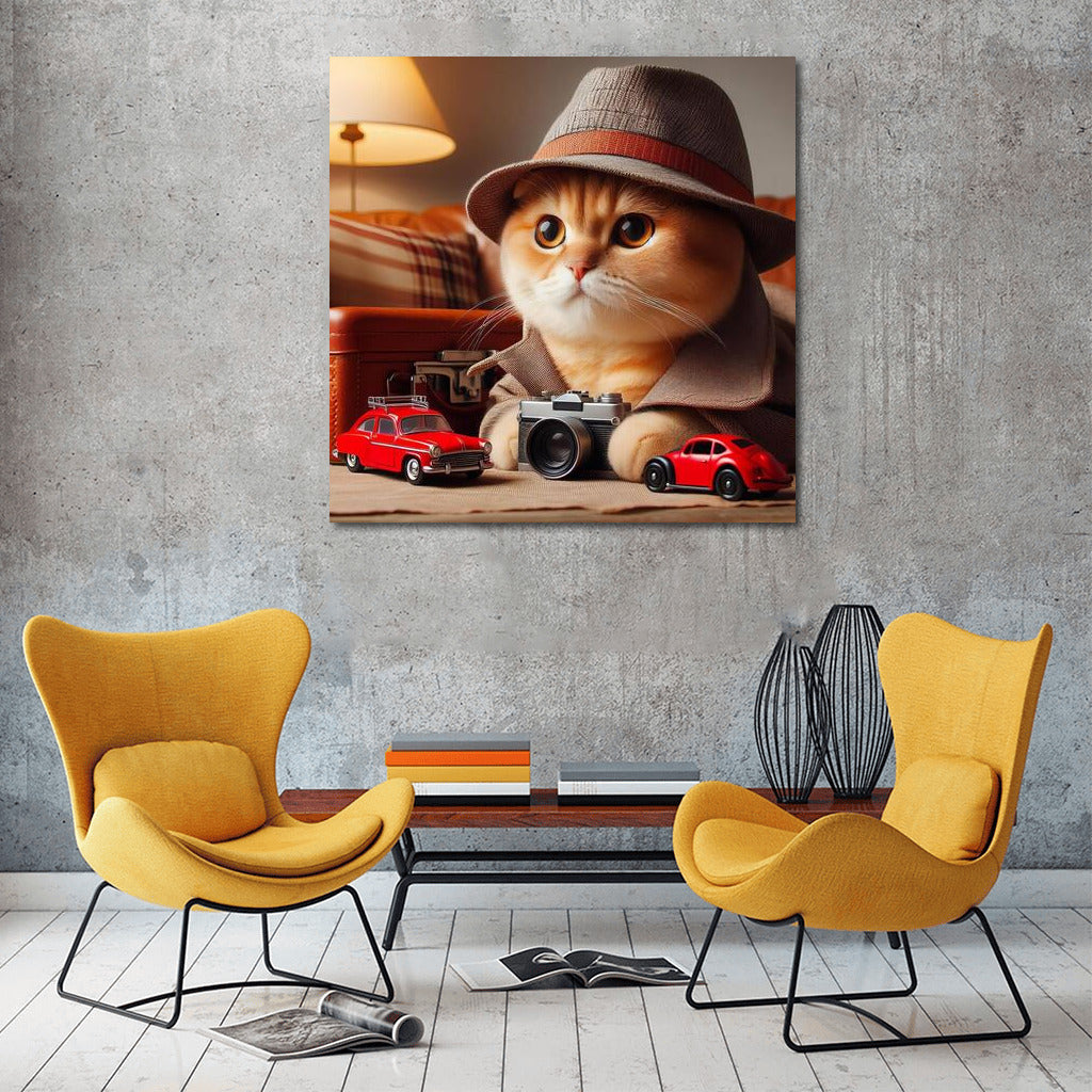 Scottish Fold Detective: Cat with a Camera and a Retro Car