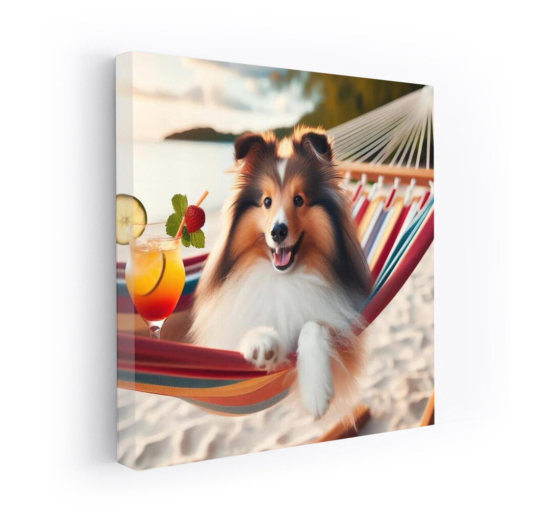 Sheltie in Paradise: Relaxing in a Hammock with a Cocktail on the Beach