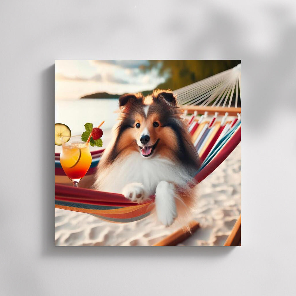 Sheltie in Paradise: Relaxing in a Hammock with a Cocktail on the Beach