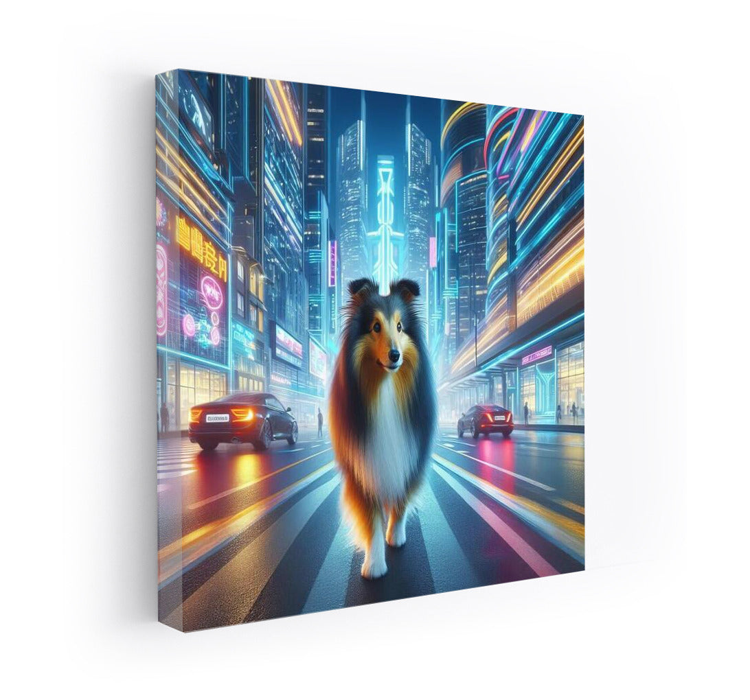Shelties in the Lights of the Future: Futuristic Cityscape