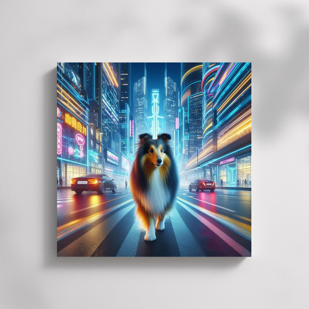 Shelties in the Lights of the Future: Futuristic Cityscape