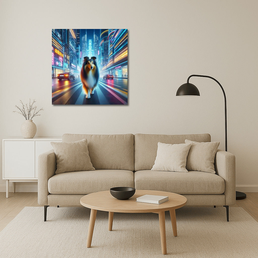 Shelties in the Lights of the Future: Futuristic Cityscape