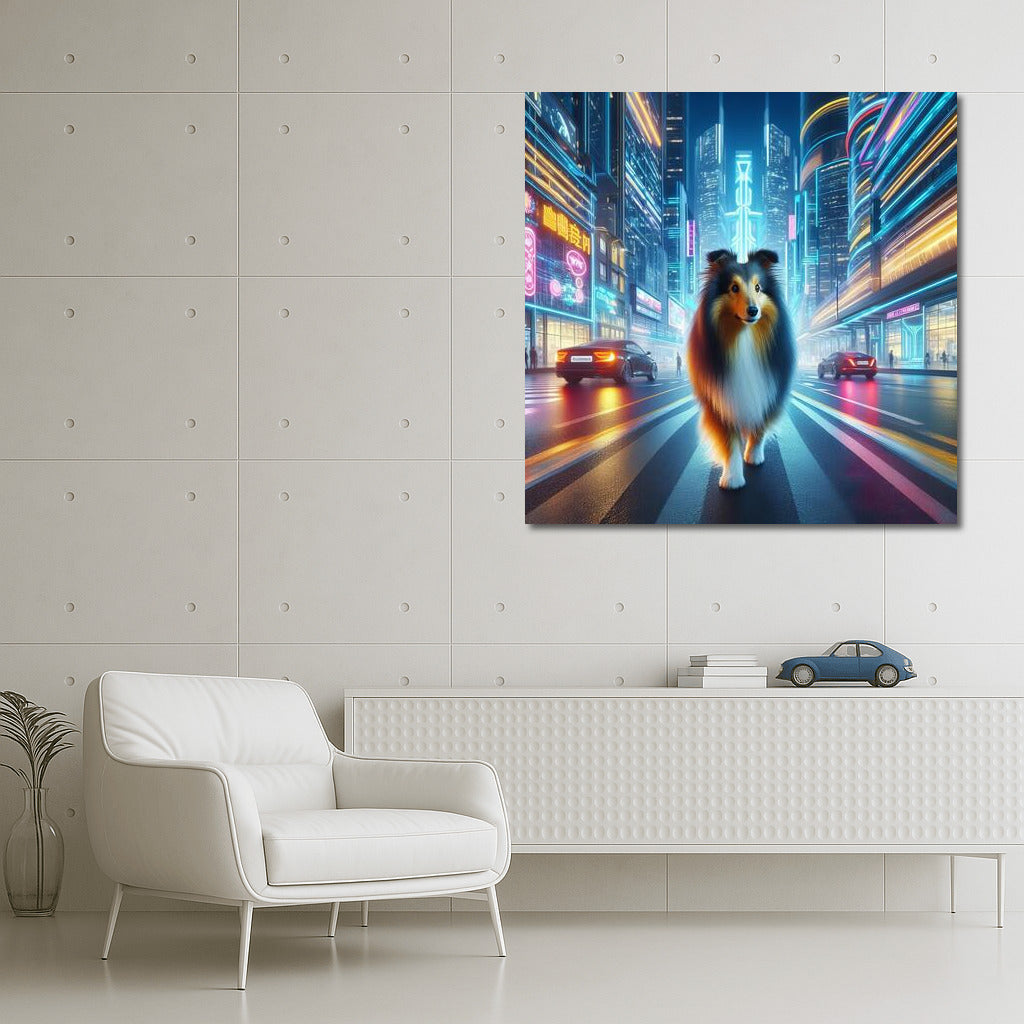 Shelties in the Lights of the Future: Futuristic Cityscape