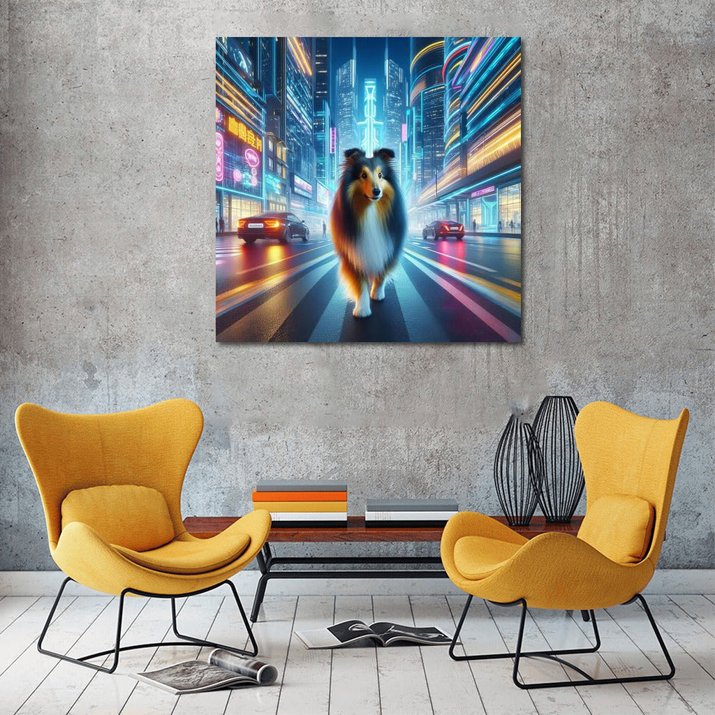 Shelties in the Lights of the Future: Futuristic Cityscape