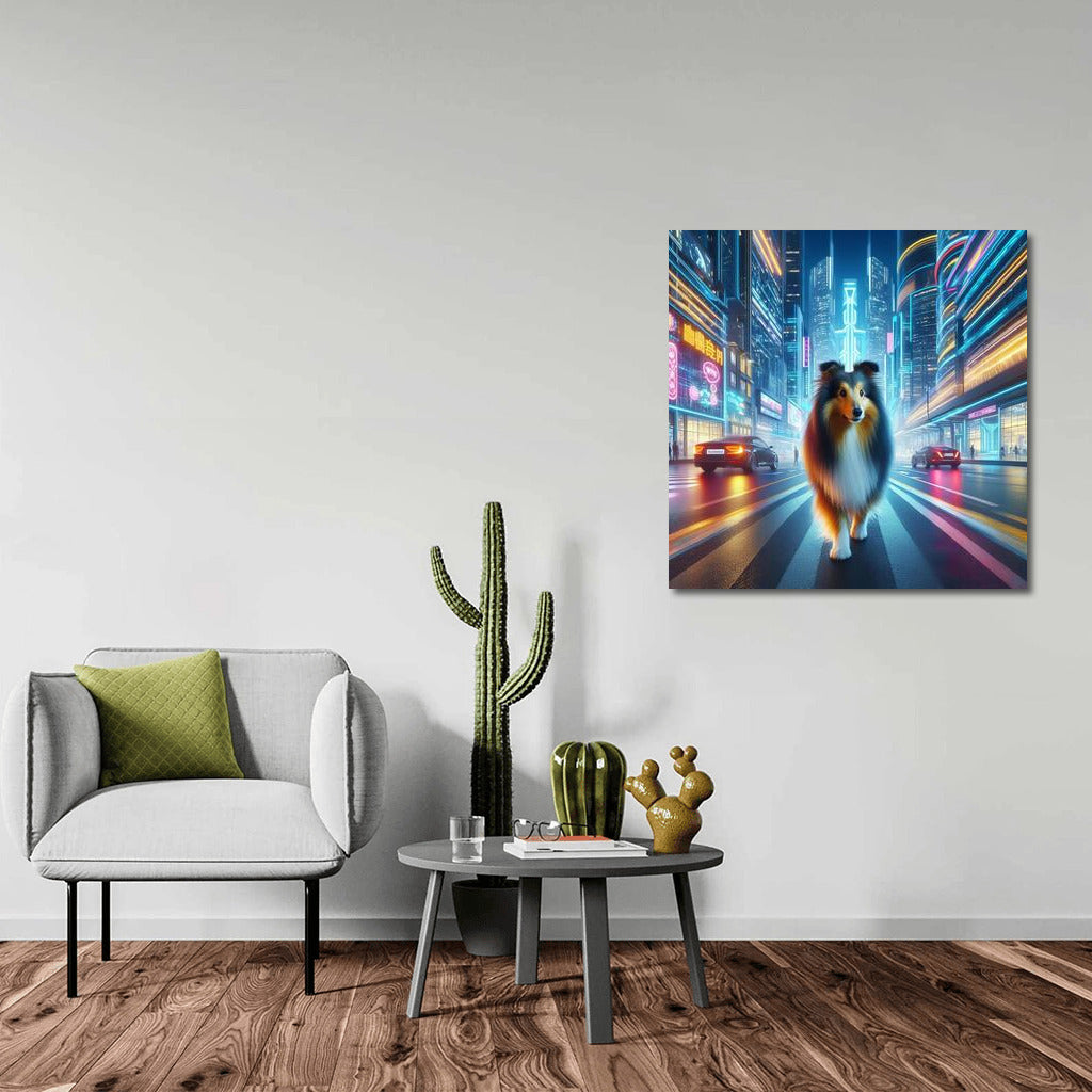 Shelties in the Lights of the Future: Futuristic Cityscape