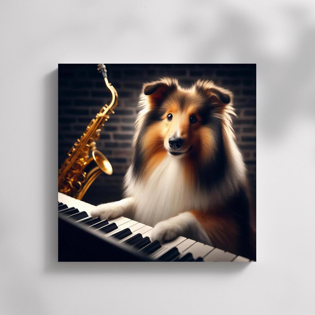 Jazz Virtuoso: Sheltie at the Piano in the Club