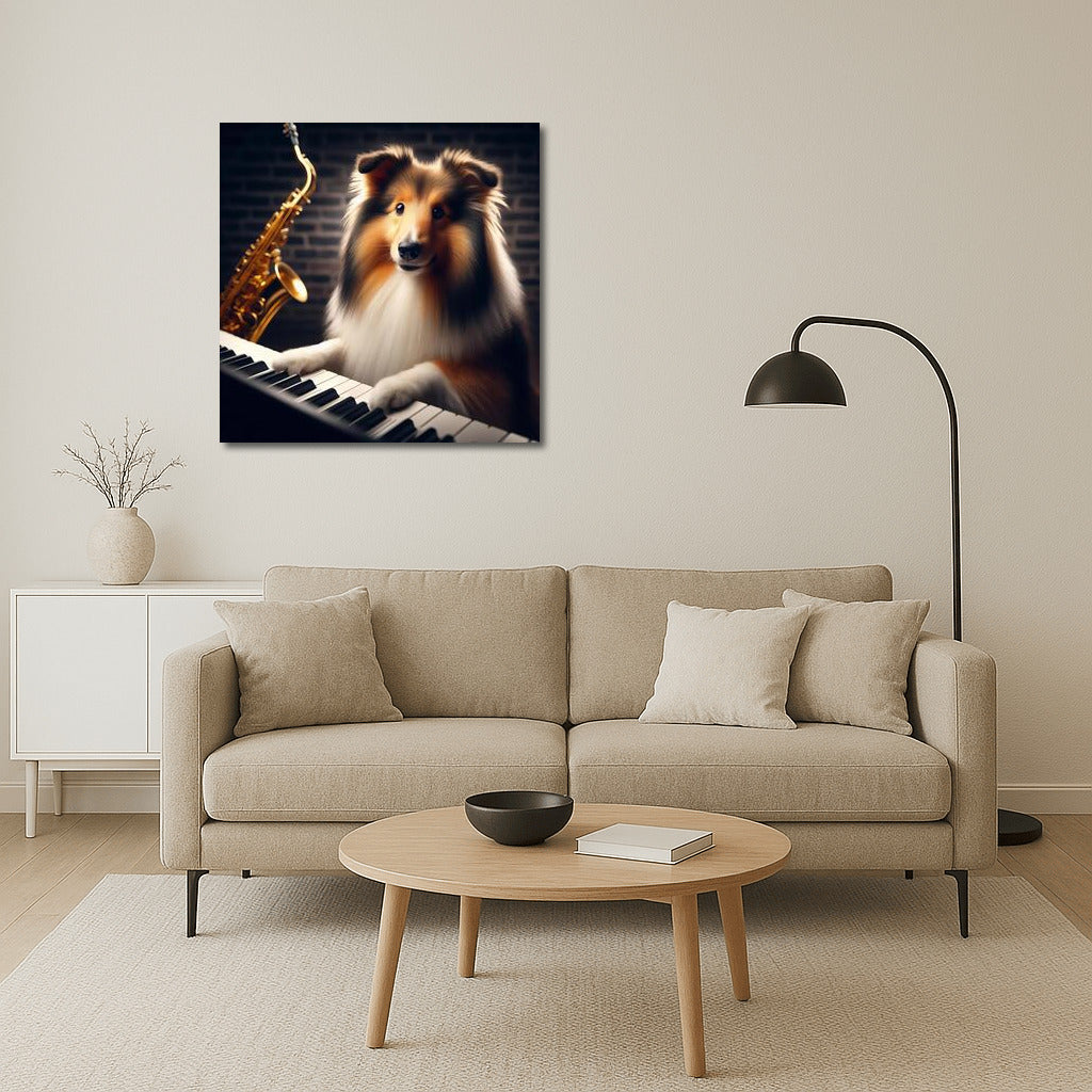 Jazz Virtuoso: Sheltie at the Piano in the Club