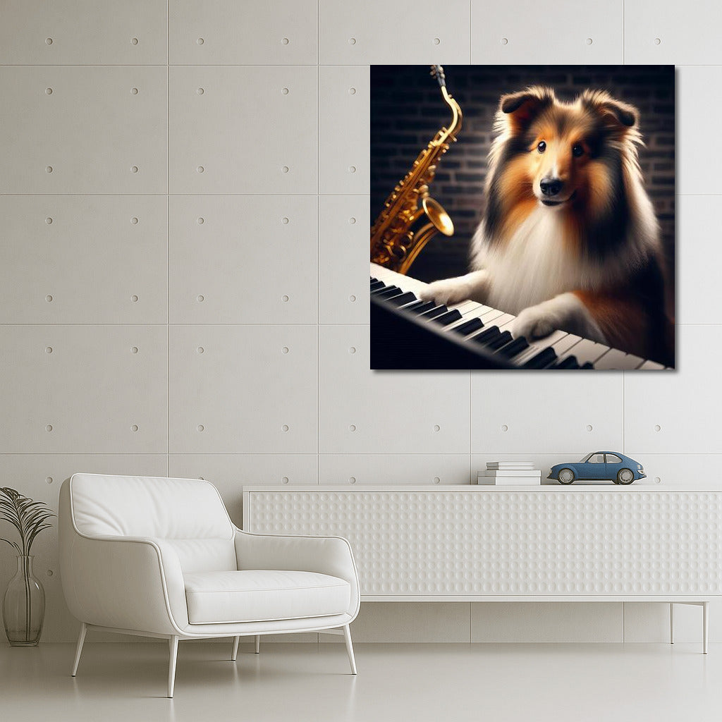 Jazz Virtuoso: Sheltie at the Piano in the Club