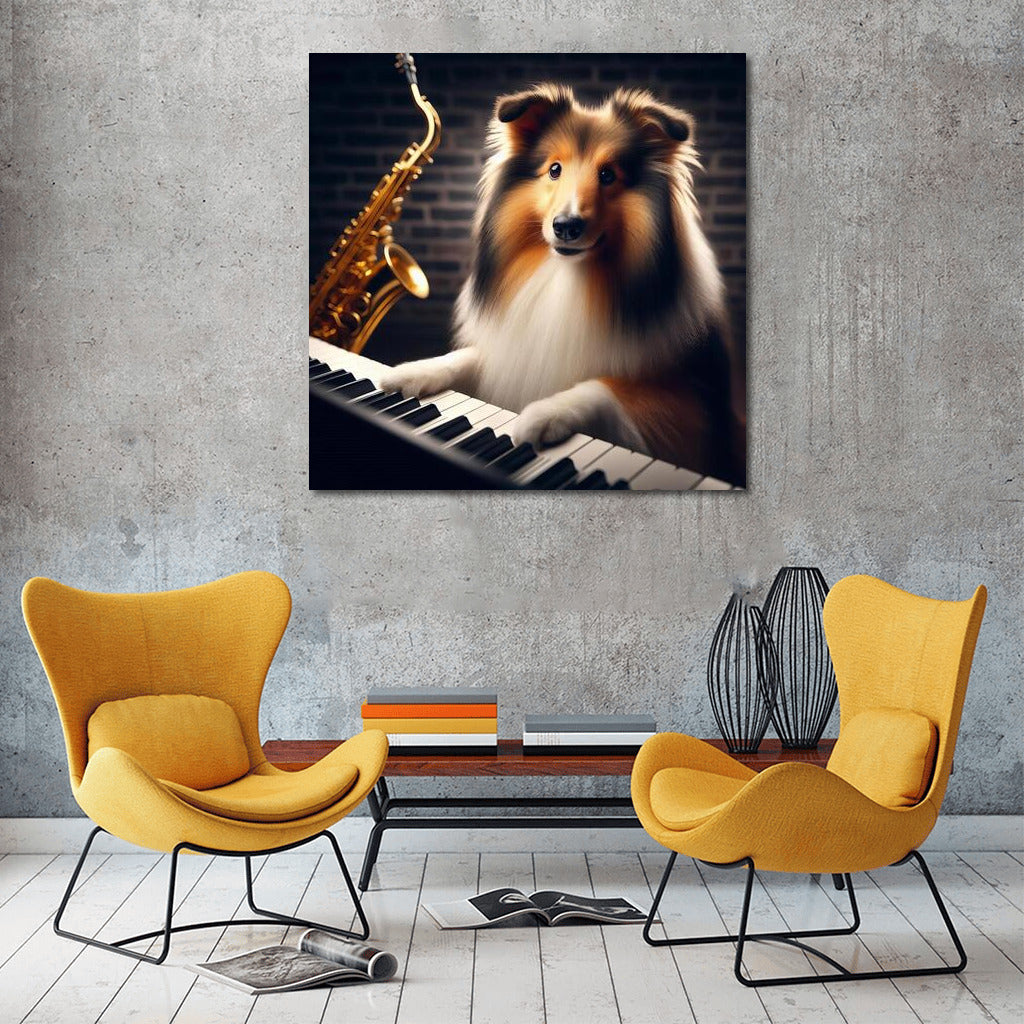Jazz Virtuoso: Sheltie at the Piano in the Club