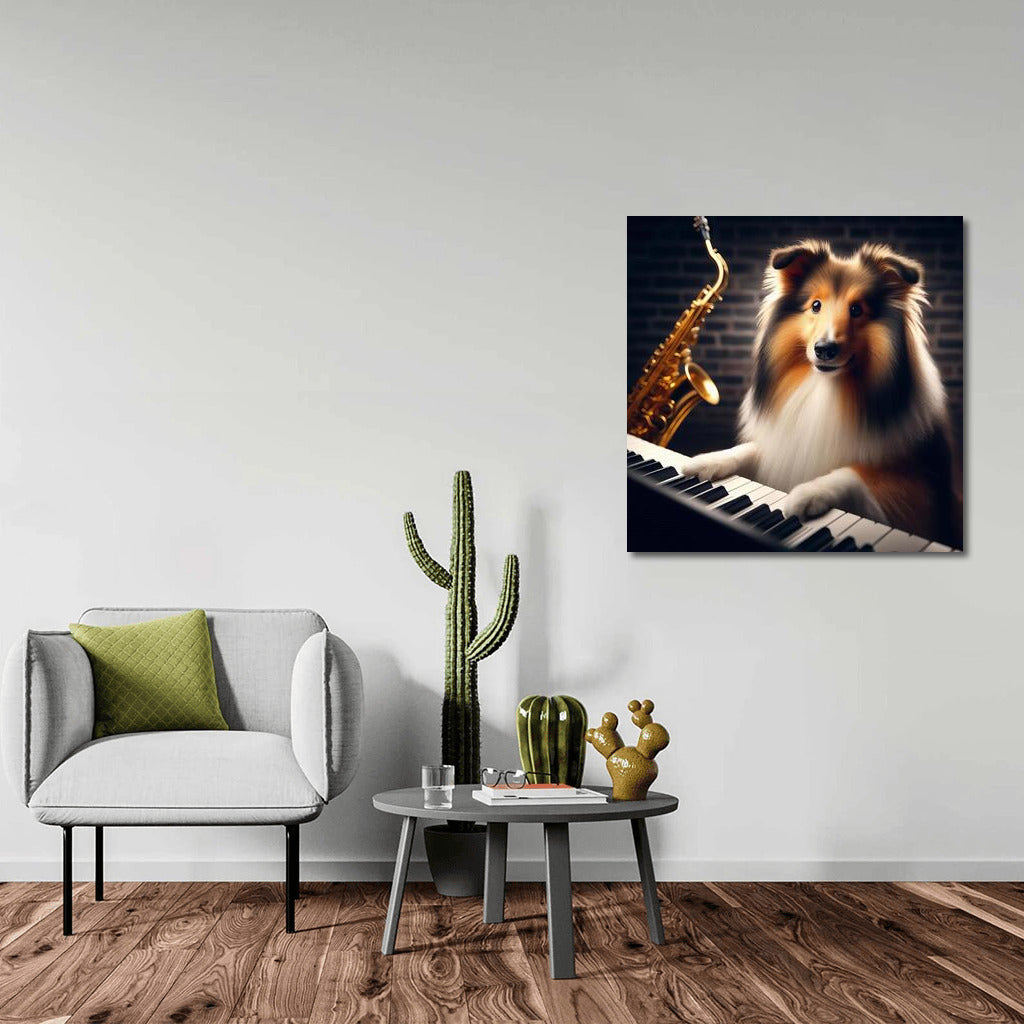 Jazz Virtuoso: Sheltie at the Piano in the Club