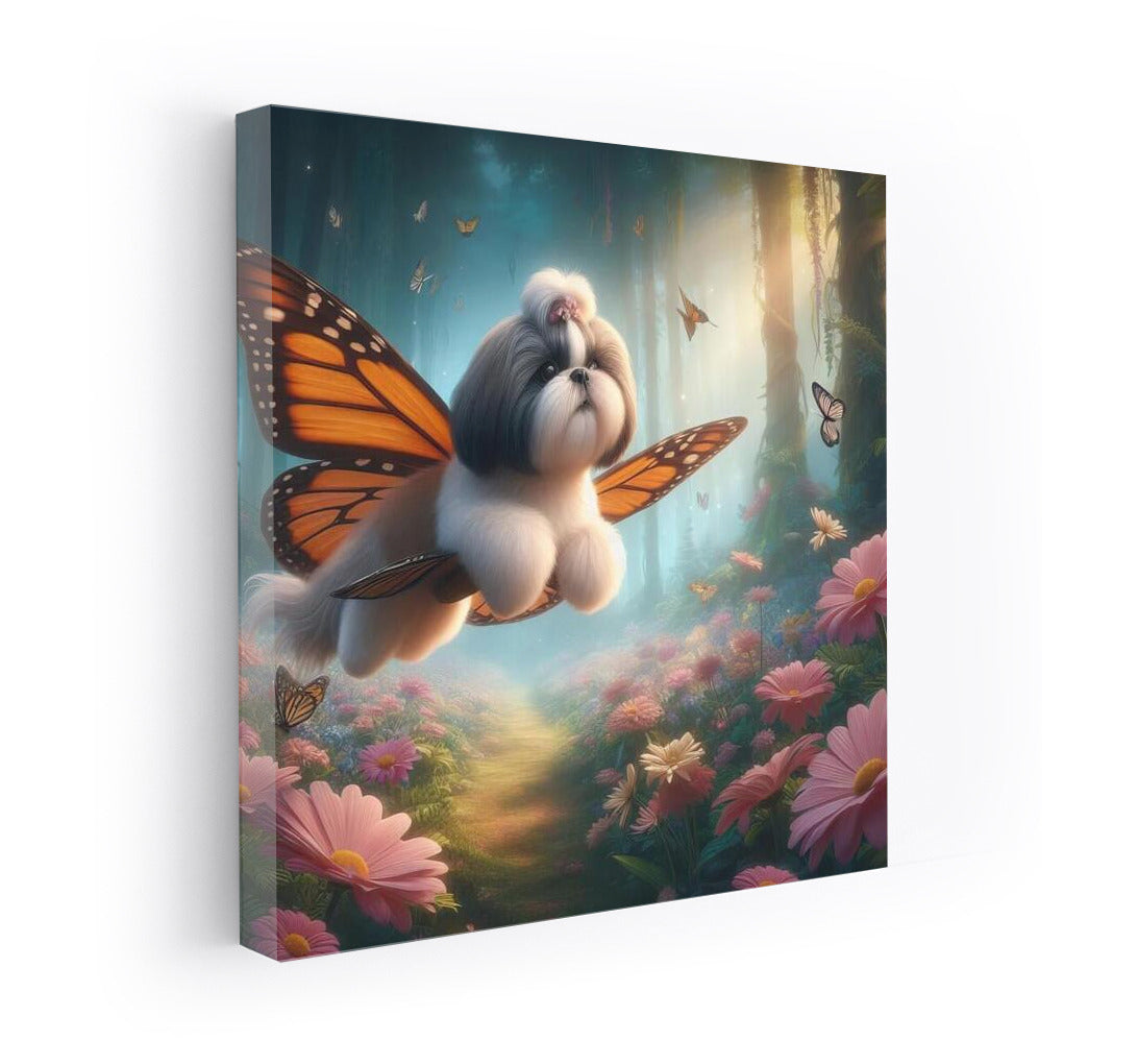 Soaring Shih Tzu: Butterfly Flight in the Fairytale Forest