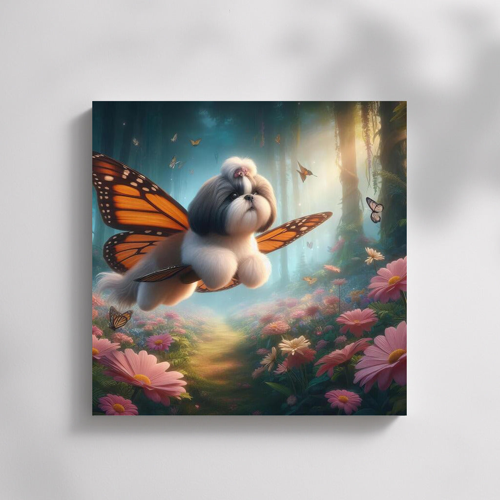 Soaring Shih Tzu: Butterfly Flight in the Fairytale Forest