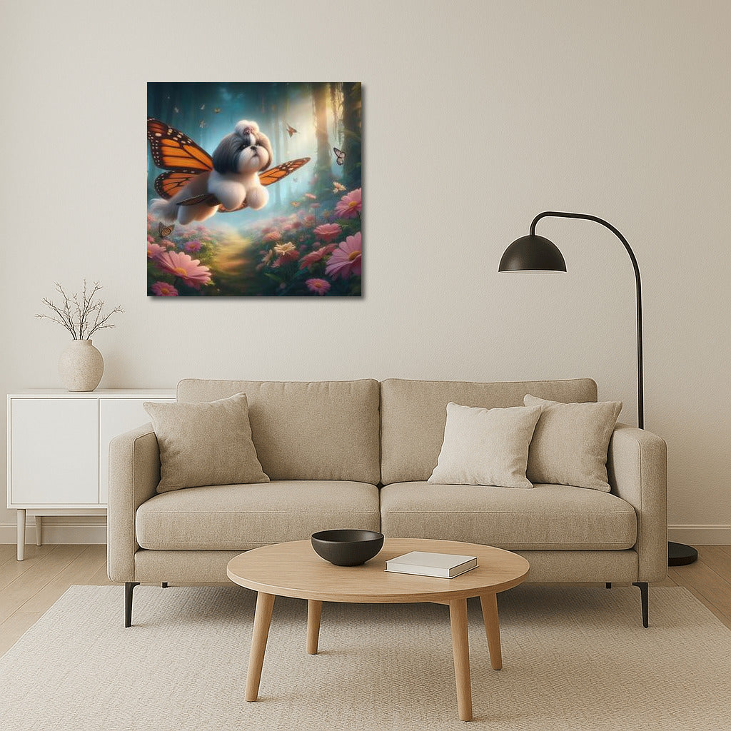 Soaring Shih Tzu: Butterfly Flight in the Fairytale Forest