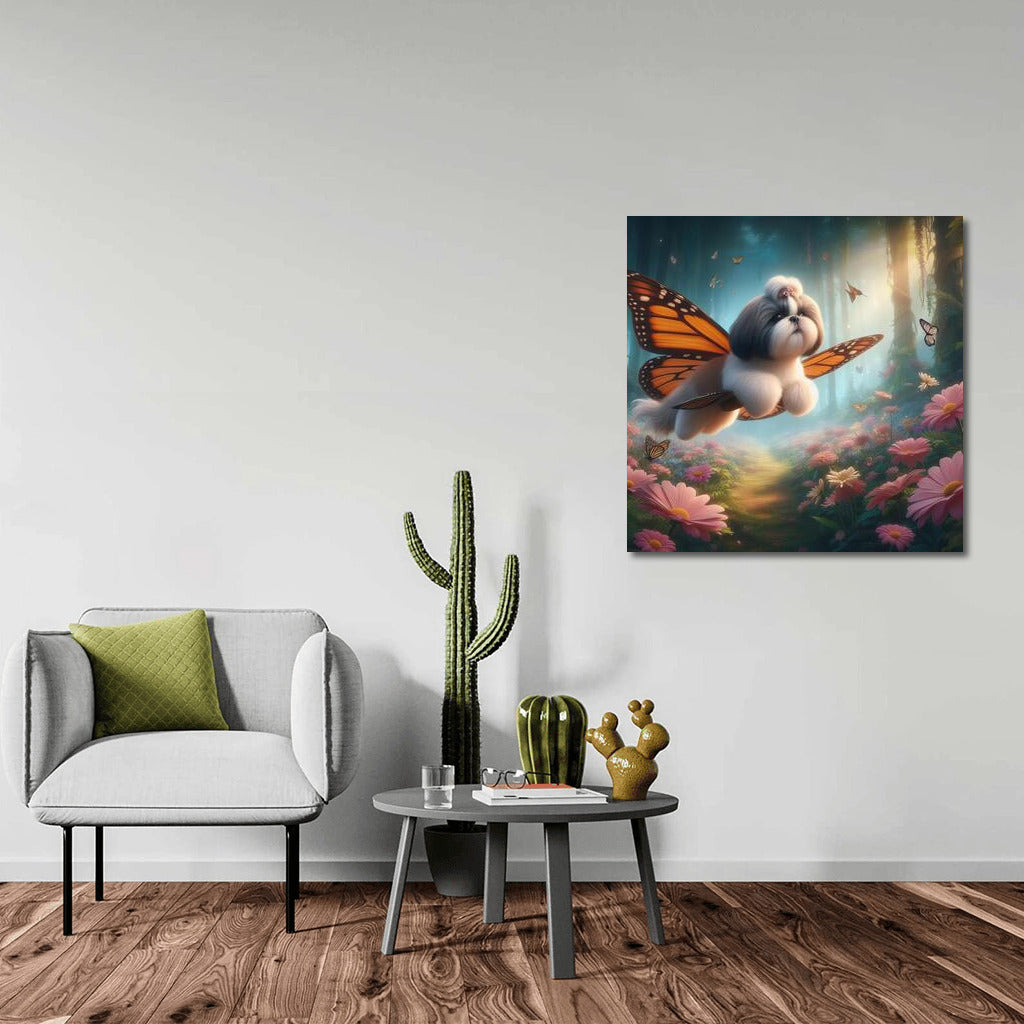 Soaring Shih Tzu: Butterfly Flight in the Fairytale Forest