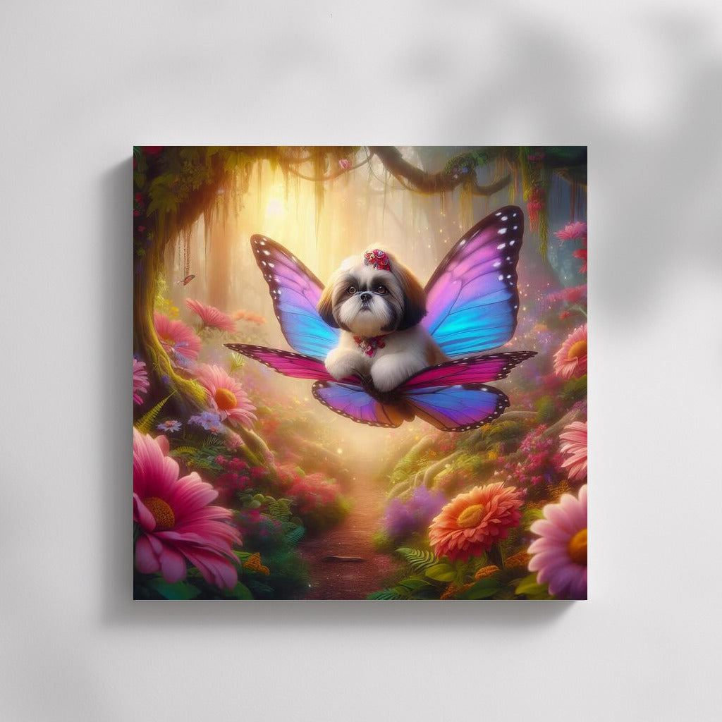 Shih Tzu on Butterfly Wings: Journey to the Magical Forest of Giant Flowers