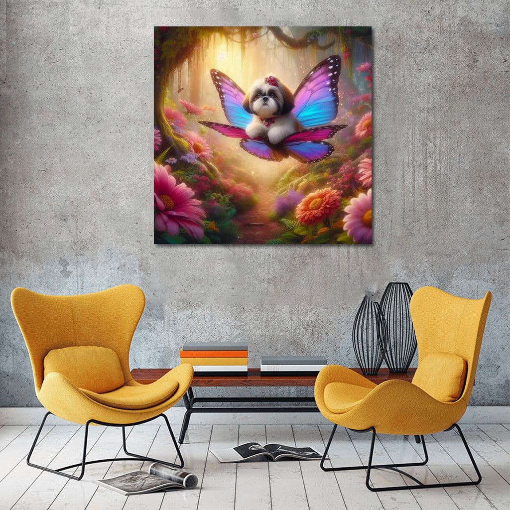 Shih Tzu on Butterfly Wings: Journey to the Magical Forest of Giant Flowers