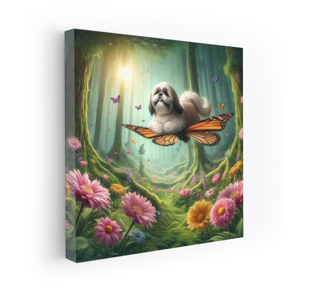 Shih Tzu on Butterfly Wings: Magical Flight Among Fairytale Flowers