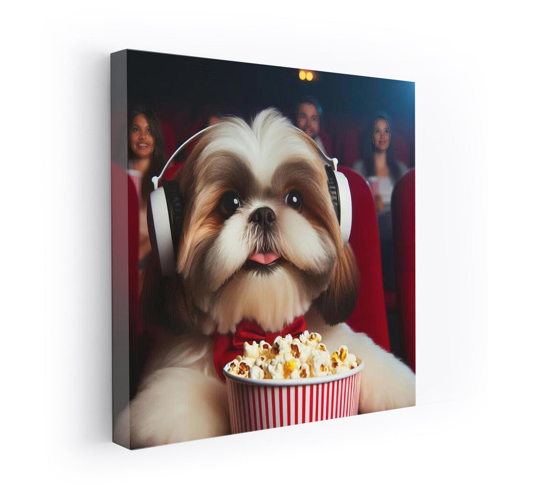 Shih Tzu Movie Buff: Popcorn and Headphones in the Hall