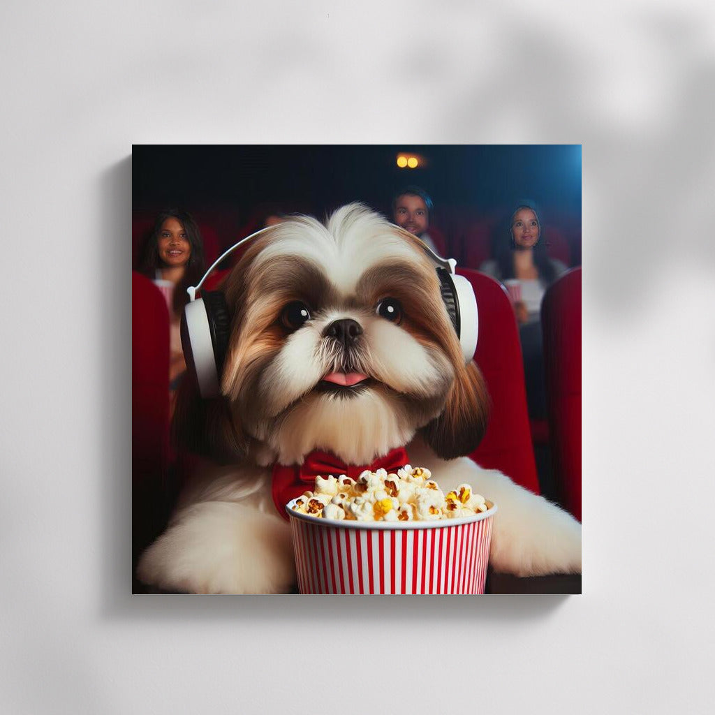 Shih Tzu Movie Buff: Popcorn and Headphones in the Hall