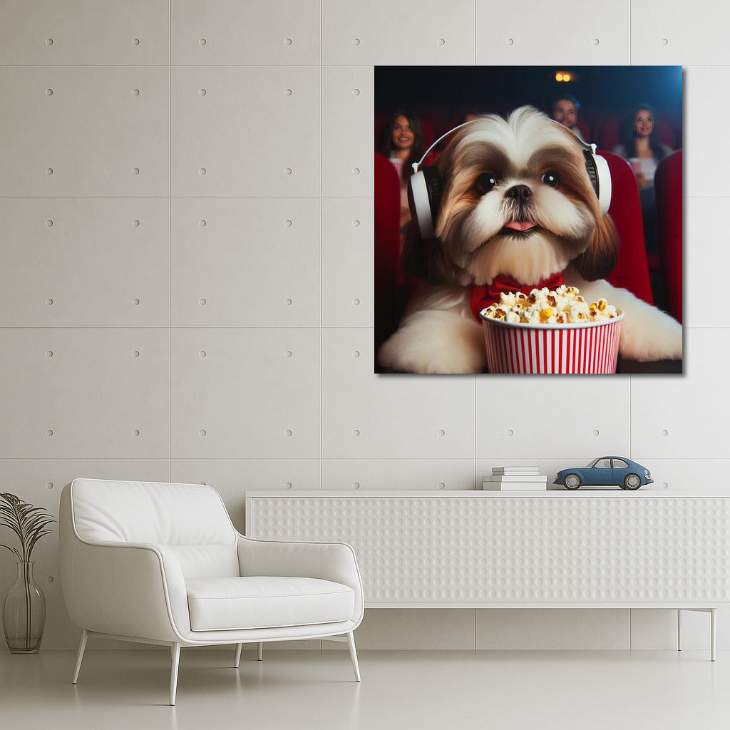 Shih Tzu Movie Buff: Popcorn and Headphones in the Hall