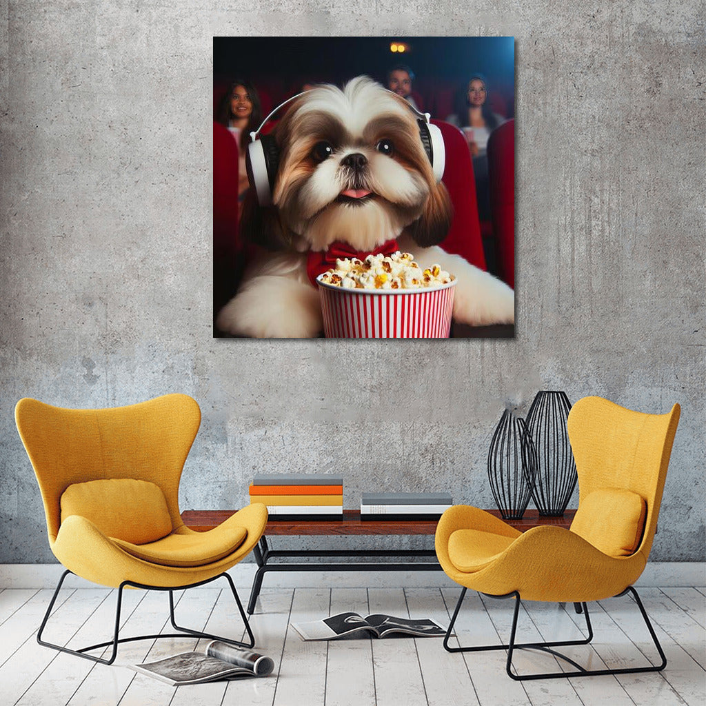 Shih Tzu Movie Buff: Popcorn and Headphones in the Hall