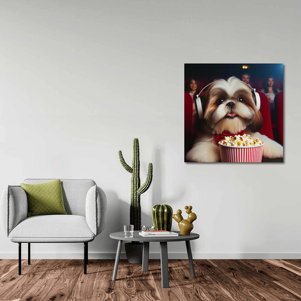 Shih Tzu Movie Buff: Popcorn and Headphones in the Hall