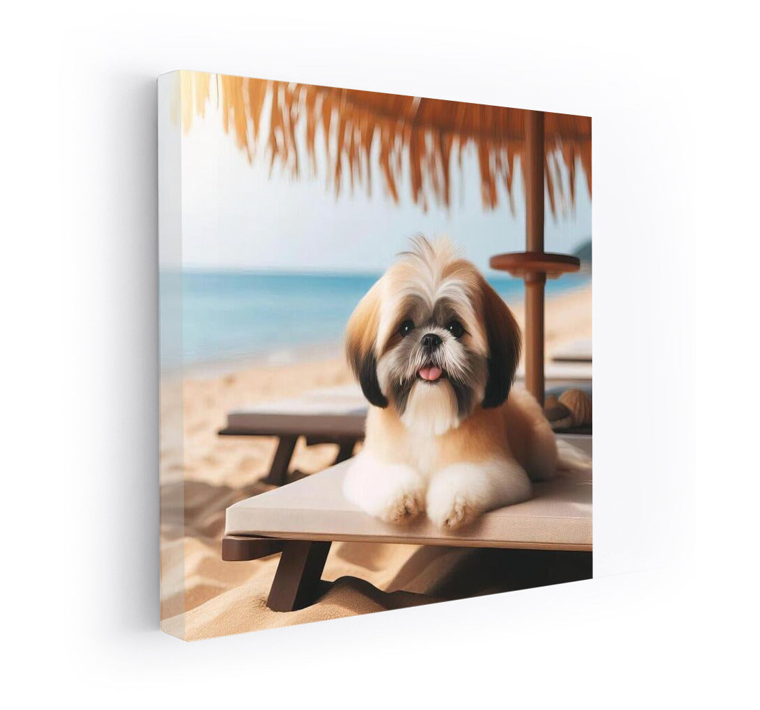 Summer Vacation: Shih Tzu on the Beach Under an Umbrella